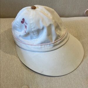 Vintage Mickey Mouse white sun hat with pink Mouse Design Velcro closure